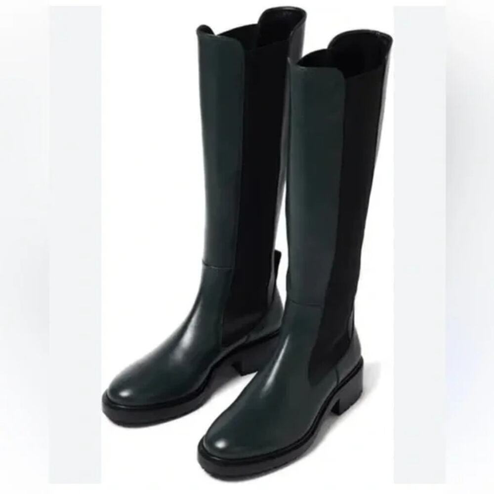 Aeyde Blanca Knee-High Moto Lug Boot Italian Leather Dark Olive Green 36 NWOB